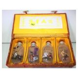 REVERSE PAINTED ASIAN THEMED SNUFF BOTTLES W/CASE