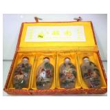 REVERSE PAINTED ASIAN THEMED SNUFF BOTTLES, W/CASE