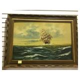 FRAMED OIL/CANVAS SEA SCENE