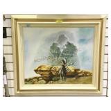 FRAMED OIL/CANVAS SIGNED, BRAVE ON HORSE