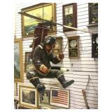 WOODEN MAN W/ PROPELLER BACK-PACK  SCULPTURE