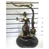 BRONZE LADY ON SWING, ARTIST SIGNED