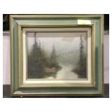 FRAMED OIL/CANVAS ROWBOAT SCENE. ARTIST SIGNED