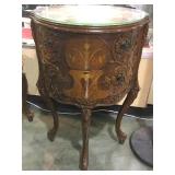 ORNATE WOOD INLAY ,2 DRAWER OCCASIONAL TABLE