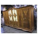 11 FT LONG ORNATE WOOD INLAY VINTAGE WARDROBE
