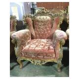 ORNATELY CARVED UPHOLSTERED 3 PARTITION CHAIR