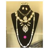 White glass, stone & costume jewelry lot.