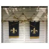 Lot of 4 metal trumpets, 2 with flags Local