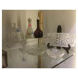 Pair of vintage barber bottles, cut glass pieces