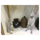 Pair of ceramic rabbits and pots - slight damage