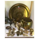 Lot of brass items incl. tray, elephant, horse