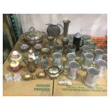Shelf lot of assorted metal mugs, silverplate