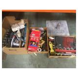 Three boxes assorted handtools, power tools and