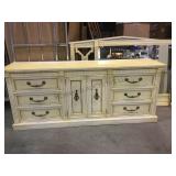 Wooden nine drawer dresser with matching mirror
