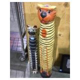 Pair of painted wooden cat statues tallest is