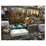 Top shelf lot of assorted kitchen and home items