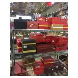 top three shelves large lot of boxes for crystal