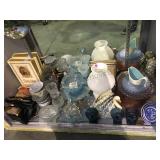 Shelf lot of assorted glassware and more local