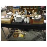 Table top and bottom lot of dishes, figurines,