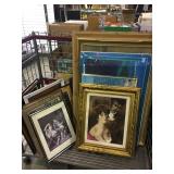 Cart lot large lot of framed prints and artwork