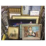 Cart lot assorted framed prints and artwork Local