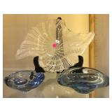 A pair of Holmegaard  blue ashtrays & large art