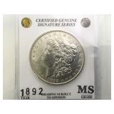 1892 Morgan silver dollar signature series