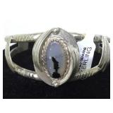 Sterling Native American style moss agate cuff