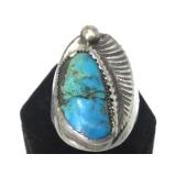 Sterling & turquoise Native American ring sz 10