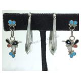 Sterling 2 earrings 1 w/ inlay