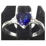Sterling ring w/dark blue heart gemstone, size