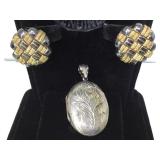 Sterling locket & a pair of sterling earrings