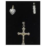 3 sterling pendants/ clear gemstones, heart,