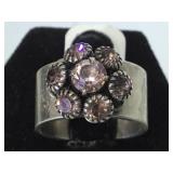 Sterling ring w/lavender gemstones, size 5.5