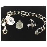 Sterling  chain bracelet w/ 2 charms