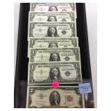 6 $1 silver certificates & a 1953c red seal $2