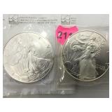 1999 & 2002 American Silver eagles, 2 x$