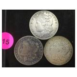 1921 & 2-1882  Morgan silver dollars, 3 x $