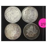 1898,1901,1894 & 1921 Morgan silver dollars, 4 x
