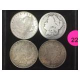 2-1921 & 2- 1885  Morgan silver dollars, 4 x $