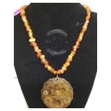 Beaded stone necklace w/ stone pendant