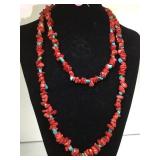 52" strand of coral &  turquoise chips