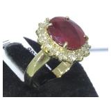 14k gold ring w/ 7.23ct ruby & 1.04ct diamonds,
