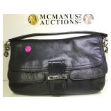 Coach black leather fold over flap shoulder bag