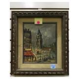 Framed oil/canvas city scene, artist signed,