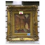 Framed oil/canvas ballerina scene, artist signed,