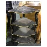 4 tiered black  w/ gold trim corner shelf. Local
