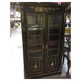 Vintage 4 shelf wood & glass ornate inlaid mop