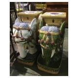 Pair of ceramic elephant side tables, local