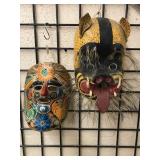 Vintage wooden Mexican Folk Art Mask and One Clay